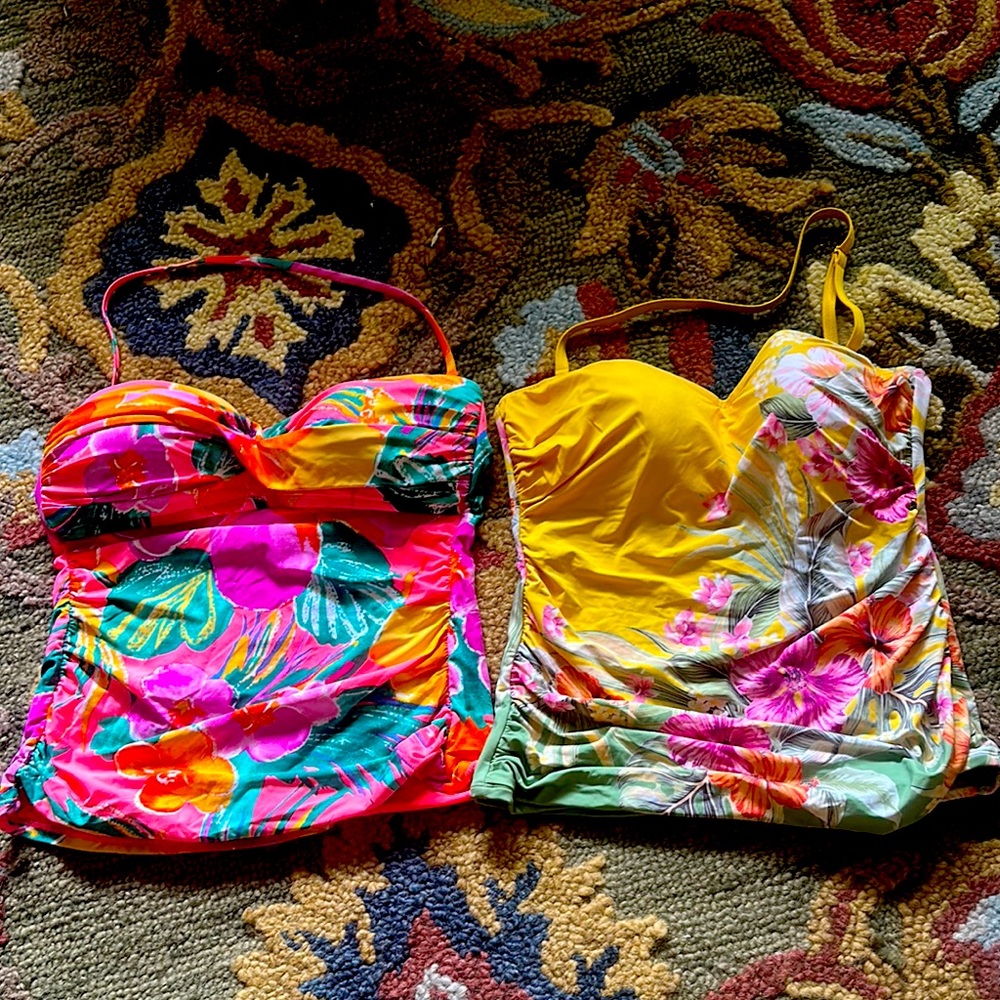 Floral Tankini Tops - Pink and Yellow LA BLANCA sz10 lot of 2